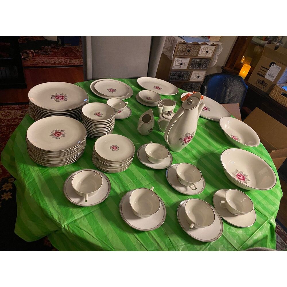 Royal Jackson Parisienne China Set England Pink Rose Service 12